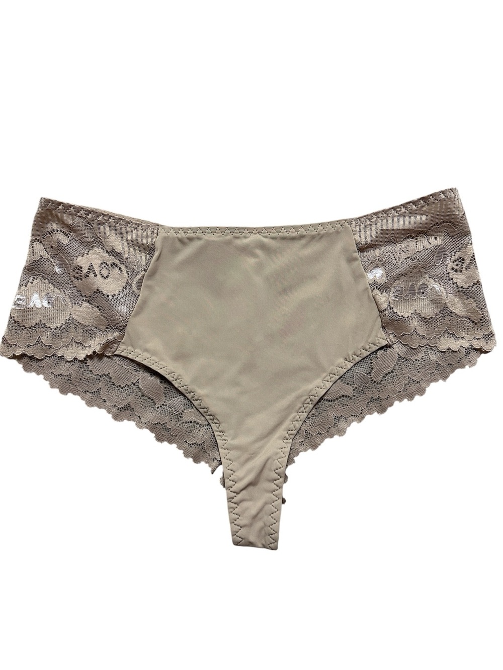 NWOT SHEIN High-Waisted Lace Patchwork Thong Panties - Nude / Beige